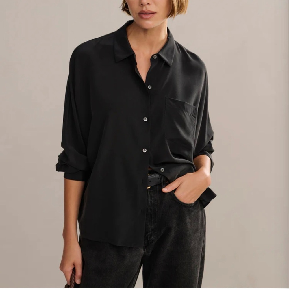 Jenni Kayne Silk Sloan Shirt- Black, size XS